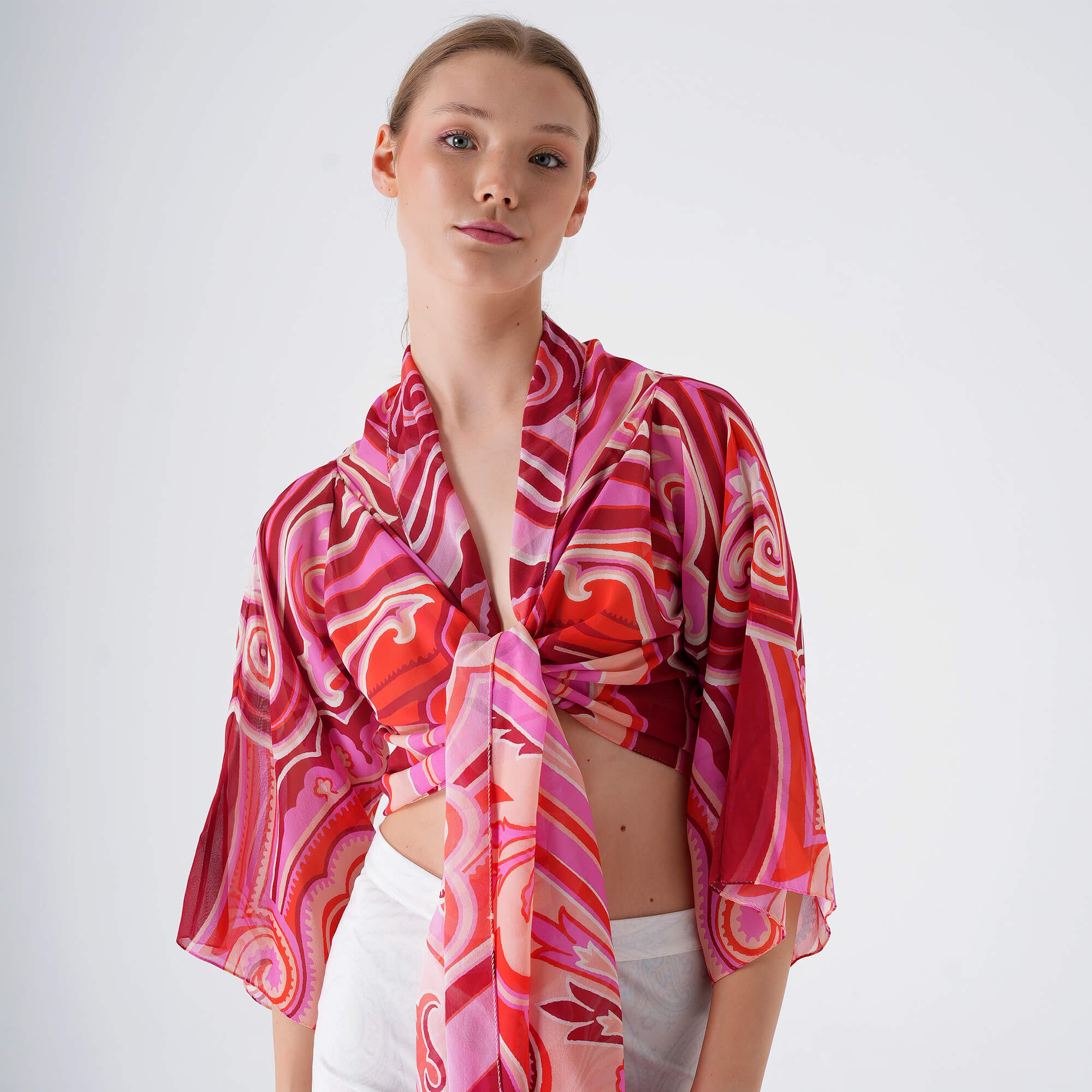 Etro - Pink&Red Silk Asymmetric Top Pareo